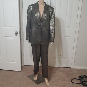NWT Kasper XL Metallic Gold Blazer Shaw Collar Blazer Pant Suit Pants 18
